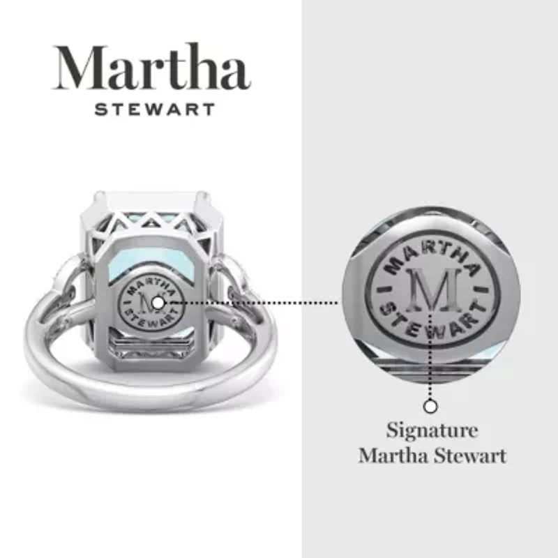 Lab Created Martha Stewart 7 1/3 Carat Emerald Cut Gemstone and Grown Diamond Halo Ring Sterling Silver