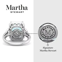 Lab Created Martha Stewart 7 1/3 Carat Emerald Cut Gemstone and Grown Diamond Halo Ring Sterling Silver