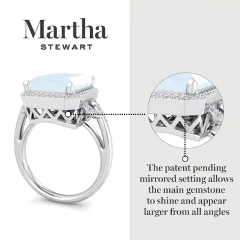 Lab Created Martha Stewart 7 1/3 Carat Emerald Cut Gemstone and Grown Diamond Halo Ring Sterling Silver