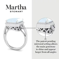 Lab Created Martha Stewart 7 1/3 Carat Emerald Cut Gemstone and Grown Diamond Halo Ring Sterling Silver