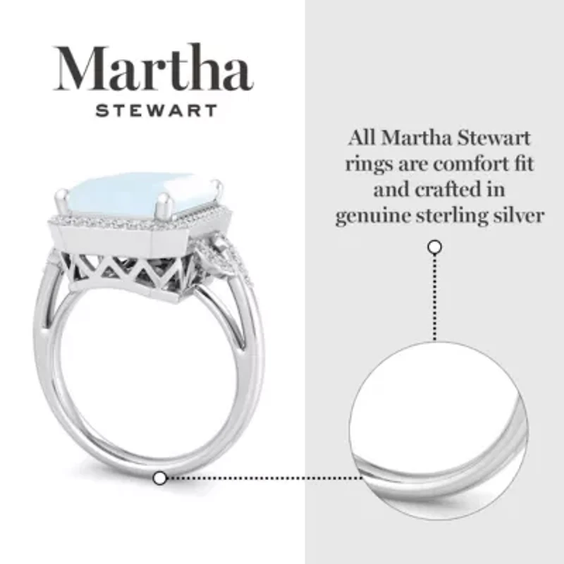 Lab Created Martha Stewart 7 1/3 Carat Emerald Cut Gemstone and Grown Diamond Halo Ring Sterling Silver