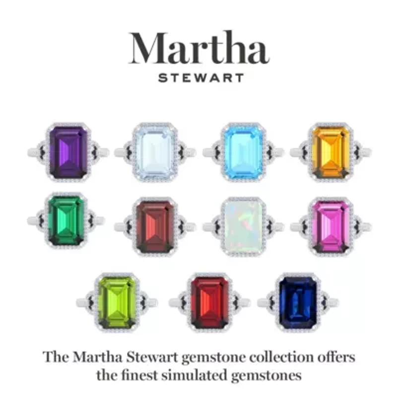 Lab Created Martha Stewart 7 1/3 Carat Emerald Cut Gemstone and Grown Diamond Halo Ring Sterling Silver