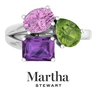 Lab Created Martha Stewart 3 3/4 Carat Pink Sapphire, Peridot and Amethyst Three Stone Cluster Ring Sterling Silver