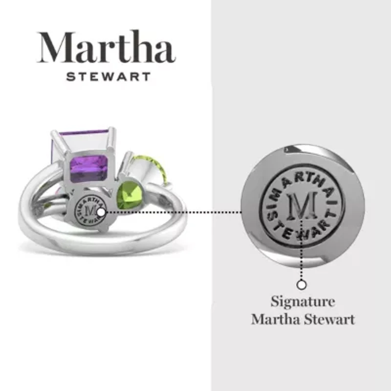 Lab Created Martha Stewart 3 3/4 Carat Pink Sapphire, Peridot and Amethyst Three Stone Cluster Ring Sterling Silver