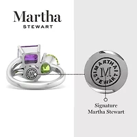 Lab Created Martha Stewart 3 3/4 Carat Pink Sapphire, Peridot and Amethyst Three Stone Cluster Ring Sterling Silver