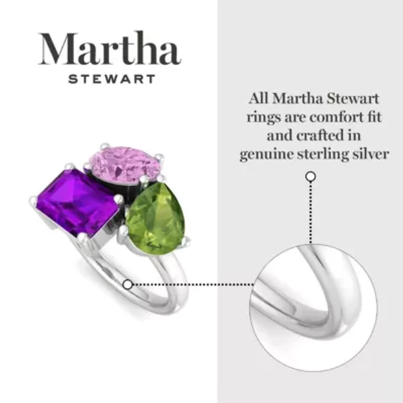 Lab Created Martha Stewart 3 3/4 Carat Pink Sapphire, Peridot and Amethyst Three Stone Cluster Ring Sterling Silver