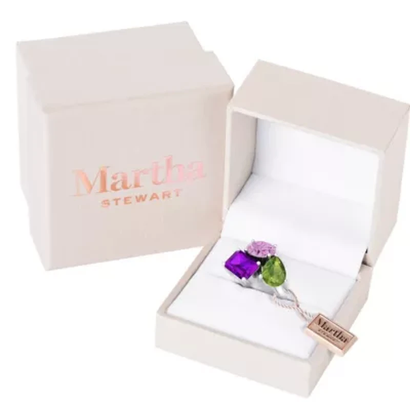 Lab Created Martha Stewart 3 3/4 Carat Pink Sapphire, Peridot and Amethyst Three Stone Cluster Ring Sterling Silver