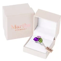Lab Created Martha Stewart 3 3/4 Carat Pink Sapphire, Peridot and Amethyst Three Stone Cluster Ring Sterling Silver