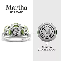 Lab Created Martha Stewart 5 Carat Oval Shape Peridot and Grown Diamond Three Stone Plus Ring Sterling Silver