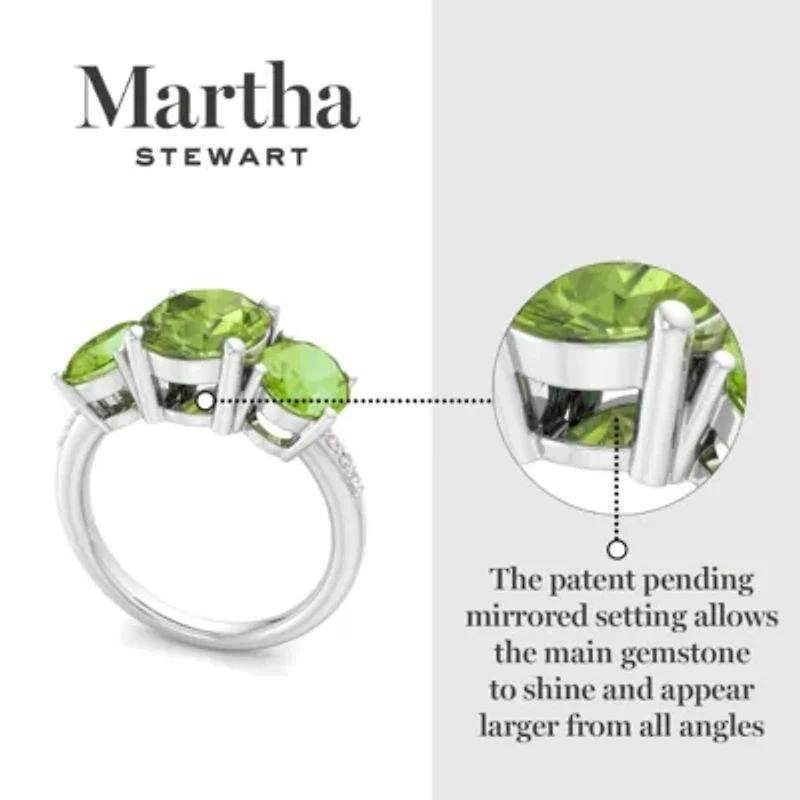 Lab Created Martha Stewart 5 Carat Oval Shape Peridot and Grown Diamond Three Stone Plus Ring Sterling Silver