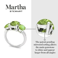 Lab Created Martha Stewart 5 Carat Oval Shape Peridot and Grown Diamond Three Stone Plus Ring Sterling Silver