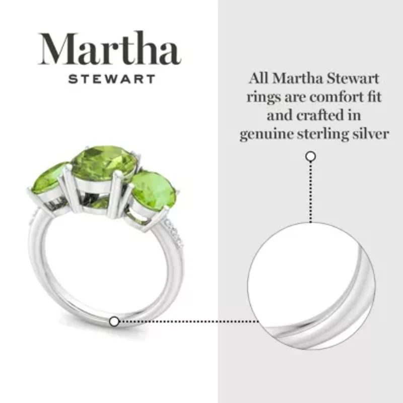 Lab Created Martha Stewart 5 Carat Oval Shape Peridot and Grown Diamond Three Stone Plus Ring Sterling Silver