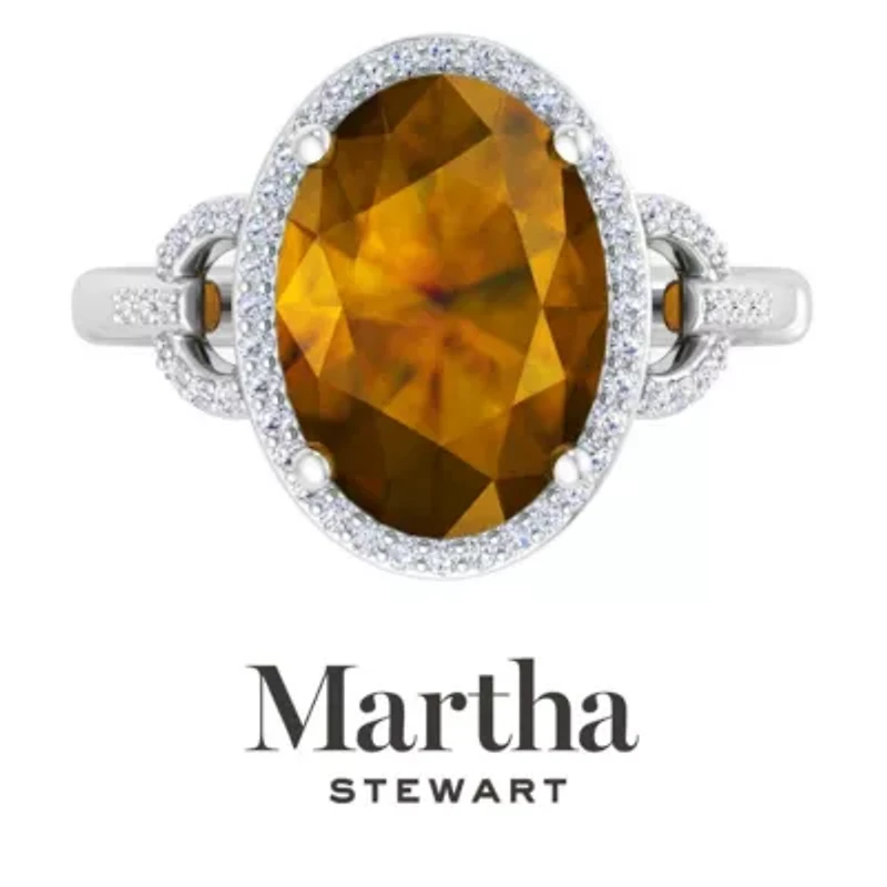 Lab Created Martha Stewart 6 3/4 Carat Oval Shape Gemstone and Grown Diamond Halo Ring Sterling Silver