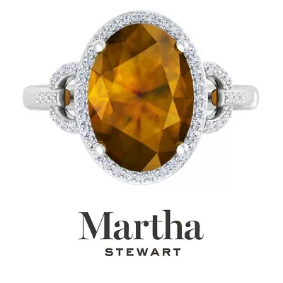 Lab Created Martha Stewart 6 3/4 Carat Oval Shape Gemstone and Grown Diamond Halo Ring Sterling Silver