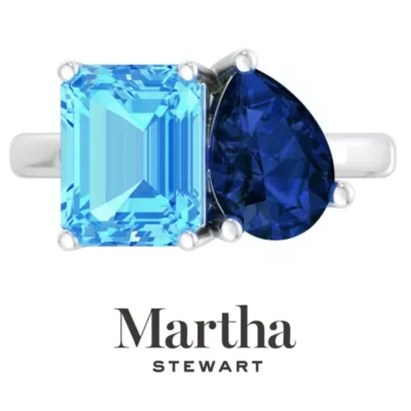 Lab Created Martha Stewart / Carat Blue Topaz and Sapphire Two Stone Ring Sterling Silver