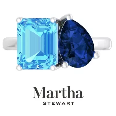 Lab Created Martha Stewart / Carat Blue Topaz and Sapphire Two Stone Ring Sterling Silver
