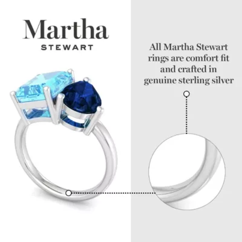 Lab Created Martha Stewart / Carat Blue Topaz and Sapphire Two Stone Ring Sterling Silver