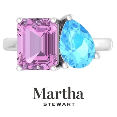 Lab Created Martha Stewart / Carat Pink Sapphire and Blue Topaz Two Stone Ring Sterling Silver