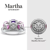 Lab Created Martha Stewart 5 Carat Oval Shape Amethyst, Pink Sapphire and Grown Diamond Three Stone Plus Ring Sterling Silver