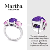 Lab Created Martha Stewart 5 Carat Oval Shape Amethyst, Pink Sapphire and Grown Diamond Three Stone Plus Ring Sterling Silver