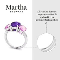 Lab Created Martha Stewart 5 Carat Oval Shape Amethyst, Pink Sapphire and Grown Diamond Three Stone Plus Ring Sterling Silver