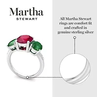 Lab Created Martha Stewart 5 Carat Oval Shape Ruby, Emerald and Grown Diamond Three Stone Plus Ring Sterling Silver