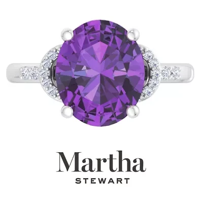 Lab Created Martha Stewart 4 1/ Carat Oval Shape Gemstone and Grown Diamond Ring Sterling Silver