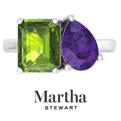 Lab Created Martha Stewart Carat Peridot and Amethyst Two Stone Ring Sterling Silver