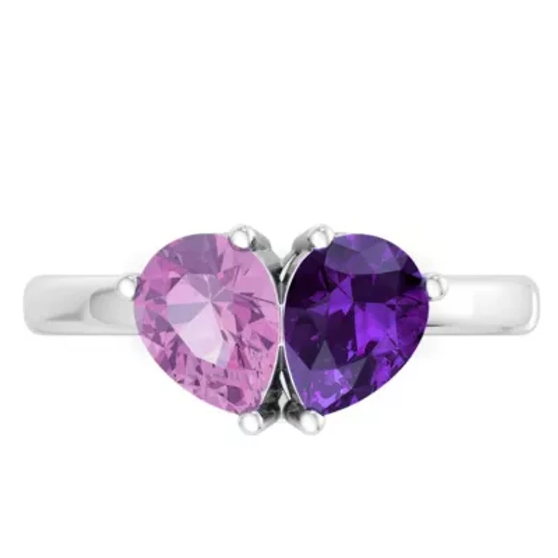 Lab Created Martha Stewart / Carat Pink Sapphire and Amethyst Two Stone Ring Sterling Silver