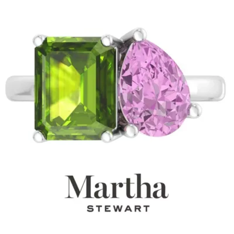 Lab Created Martha Stewart / Carat Peridot and Pink Sapphire Two Stone Ring Sterling Silver