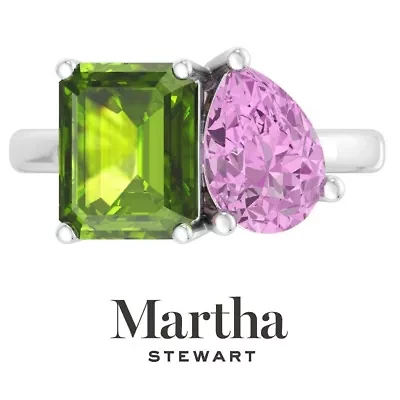 Lab Created Martha Stewart / Carat Peridot and Pink Sapphire Two Stone Ring Sterling Silver