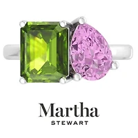 Lab Created Martha Stewart / Carat Peridot and Pink Sapphire Two Stone Ring Sterling Silver