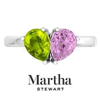 Lab Created Martha Stewart / Carat Peridot and Pink Sapphire Two Stone Ring Sterling Silver