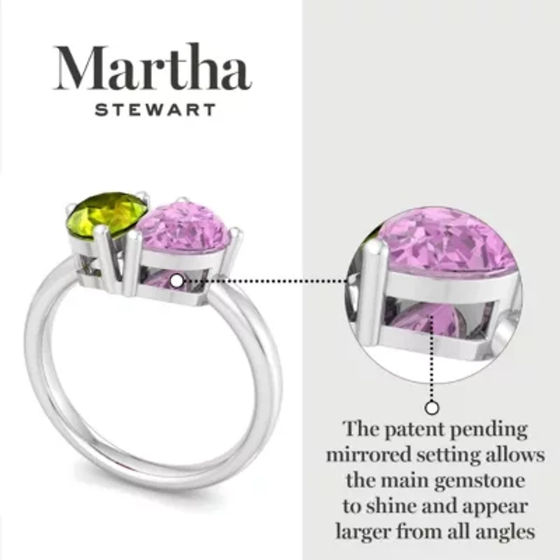 Lab Created Martha Stewart / Carat Peridot and Pink Sapphire Two Stone Ring Sterling Silver