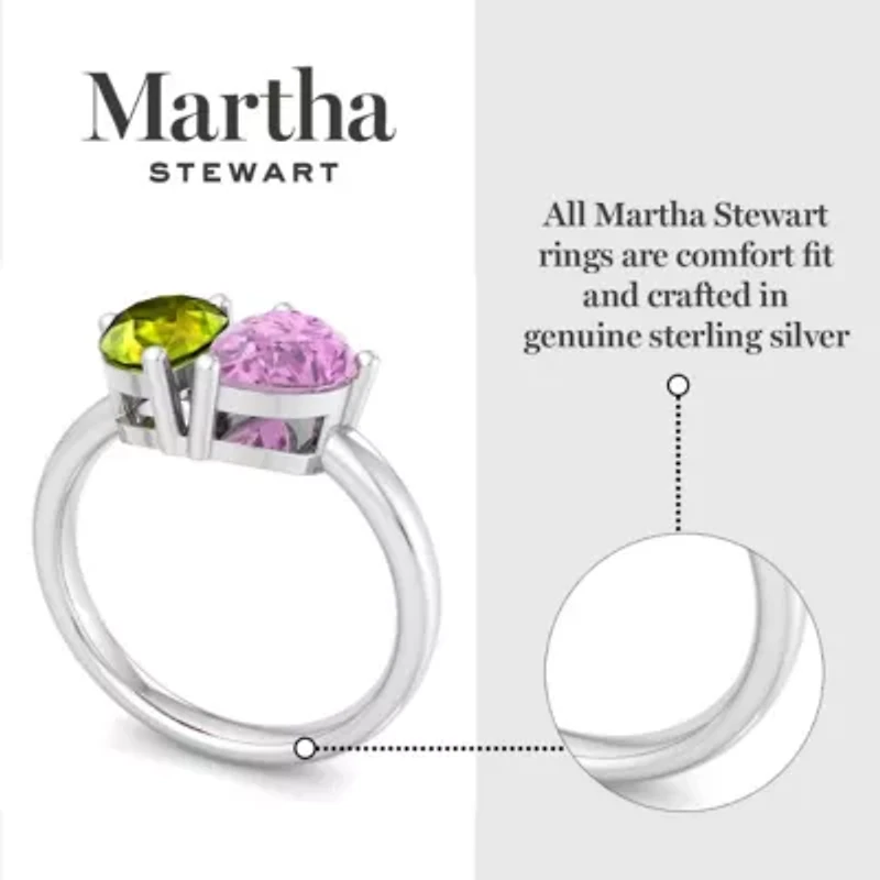 Lab Created Martha Stewart / Carat Peridot and Pink Sapphire Two Stone Ring Sterling Silver