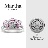 Lab Created Martha Stewart 5 Carat Oval Shape Pink Sapphire and Grown Diamond Three Stone Plus Ring Sterling Silver