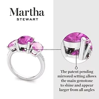 Lab Created Martha Stewart 5 Carat Oval Shape Pink Sapphire and Grown Diamond Three Stone Plus Ring Sterling Silver