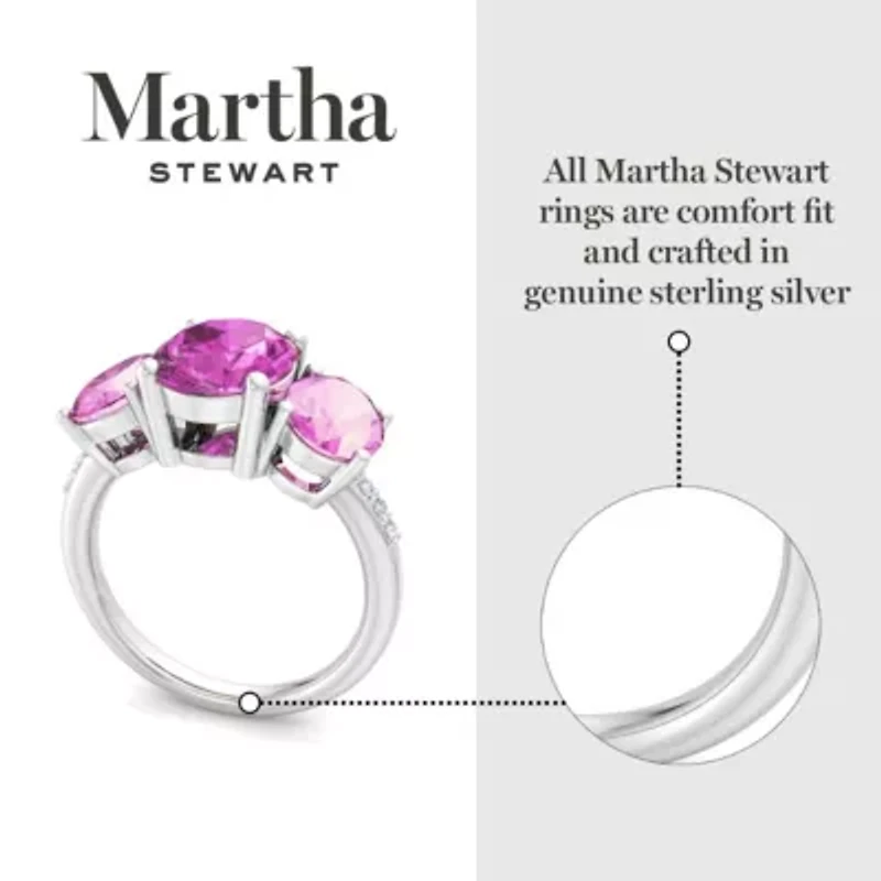 Lab Created Martha Stewart 5 Carat Oval Shape Pink Sapphire and Grown Diamond Three Stone Plus Ring Sterling Silver