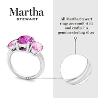 Lab Created Martha Stewart 5 Carat Oval Shape Pink Sapphire and Grown Diamond Three Stone Plus Ring Sterling Silver