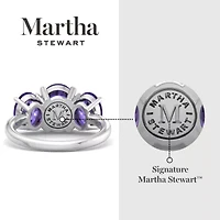 Lab Created Martha Stewart 5 Carat Oval Shape Amethyst and Grown Diamond Three Stone Plus Ring Sterling Silver