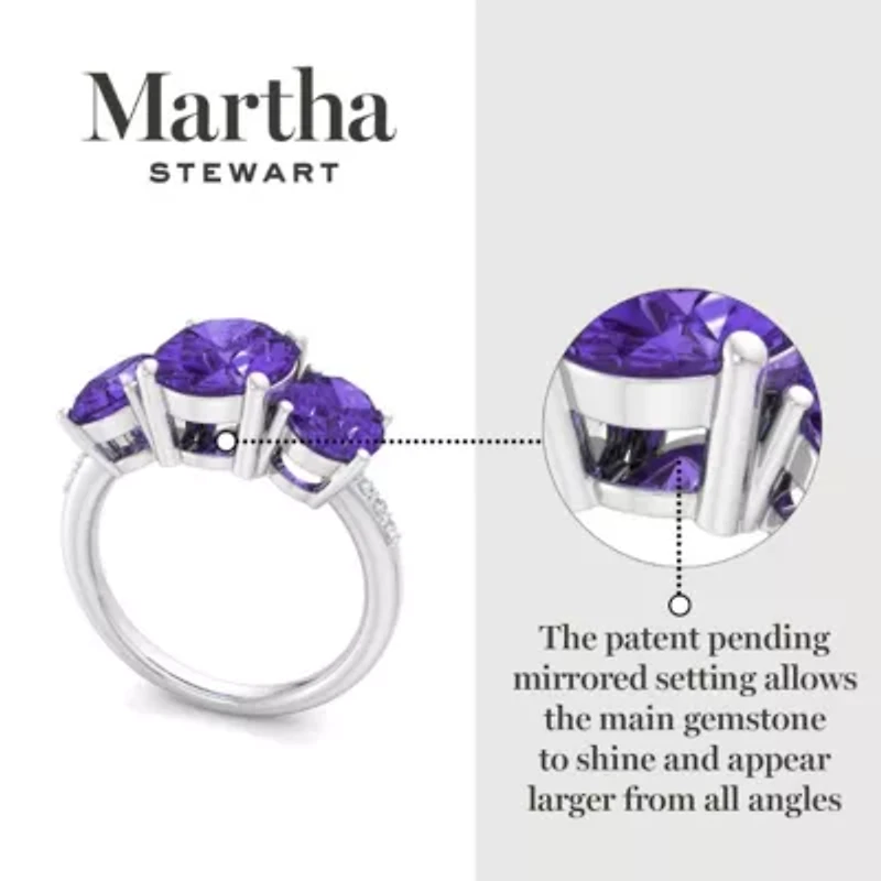 Lab Created Martha Stewart 5 Carat Oval Shape Amethyst and Grown Diamond Three Stone Plus Ring Sterling Silver