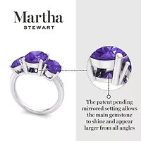 Lab Created Martha Stewart 5 Carat Oval Shape Amethyst and Grown Diamond Three Stone Plus Ring Sterling Silver