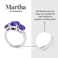 Lab Created Martha Stewart 5 Carat Oval Shape Amethyst and Grown Diamond Three Stone Plus Ring Sterling Silver