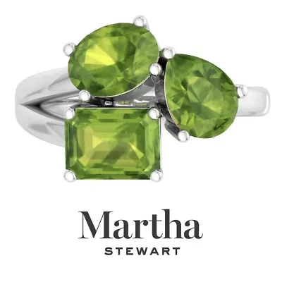Lab Created Martha Stewart 3 3/4 Carat Peridot Three Stone Cluster Ring Sterling Silver
