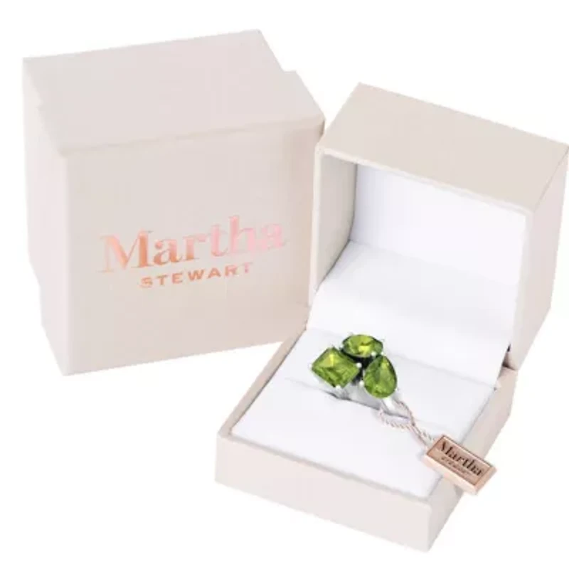 Lab Created Martha Stewart 3 3/4 Carat Peridot Three Stone Cluster Ring Sterling Silver