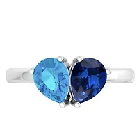 Lab Created Martha Stewart 2 Carat Blue Topaz and Sapphire Two Stone Ring Sterling Silver