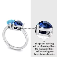 Lab Created Martha Stewart 2 Carat Blue Topaz and Sapphire Two Stone Ring Sterling Silver