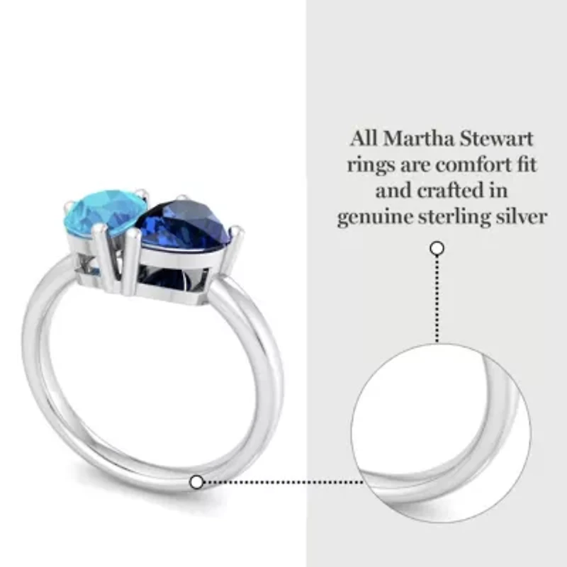 Lab Created Martha Stewart 2 Carat Blue Topaz and Sapphire Two Stone Ring Sterling Silver