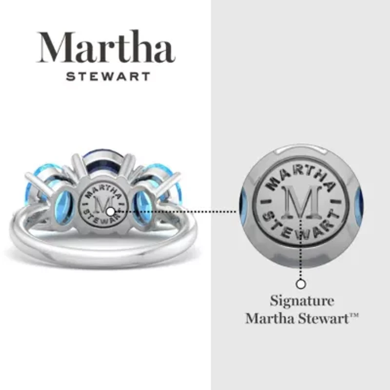 Lab Created Martha Stewart 5 Carat Oval Shape Sapphire, Blue Topaz and Grown Diamond Three Stone Plus Ring Sterling Silver