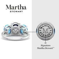 Lab Created Martha Stewart 5 Carat Oval Shape Sapphire, Blue Topaz and Grown Diamond Three Stone Plus Ring Sterling Silver
